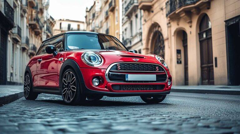 a red mini cooper on the streets of rome